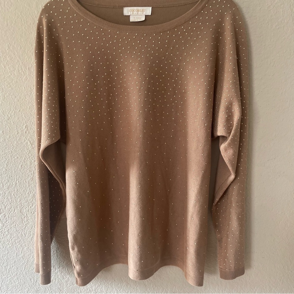 Cocobleu woman's brown rhinestone sweater top size XL brown pullover lightweight - Picture 2 of 11